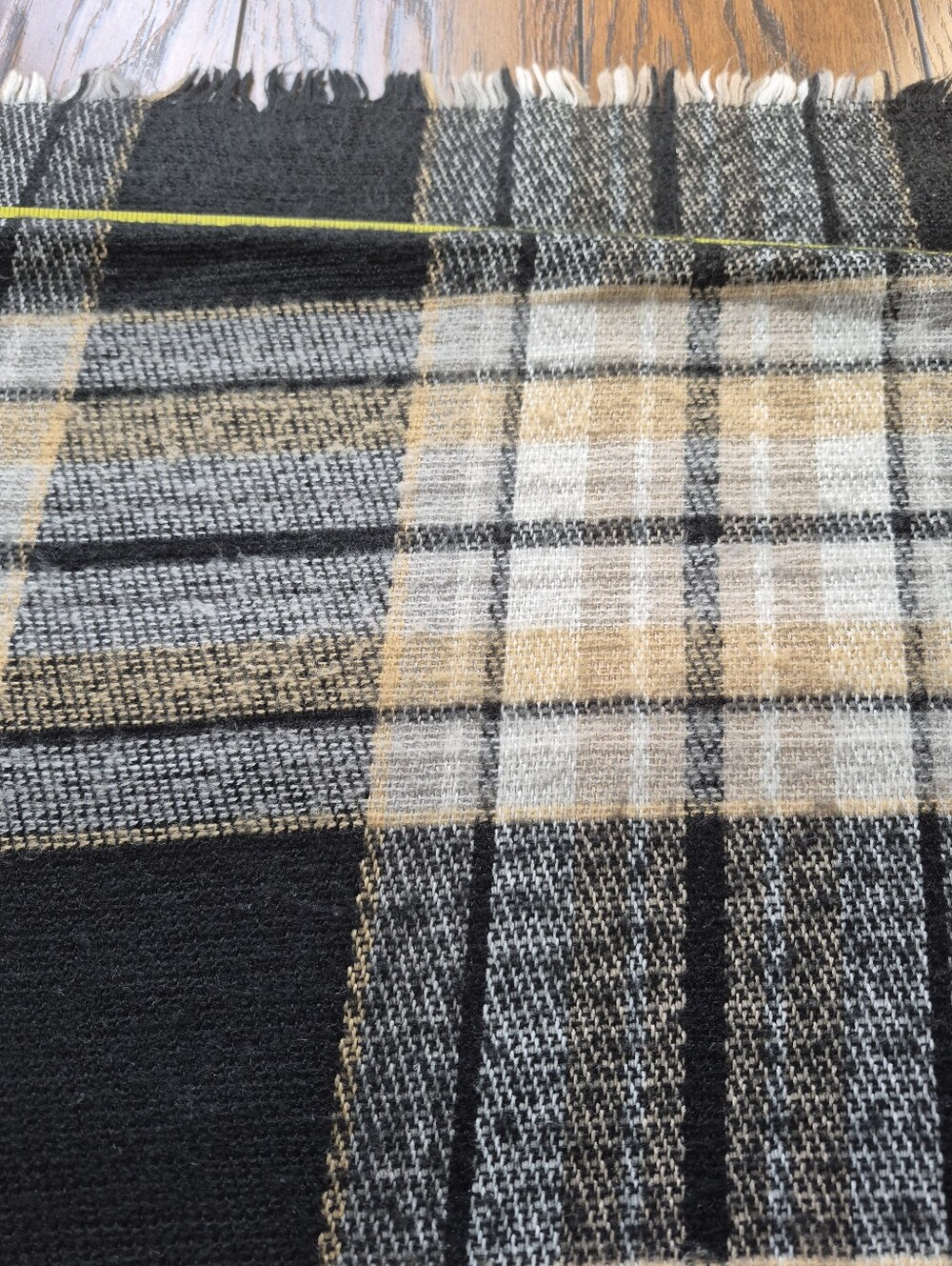 Plaid Scarf - Black / Gray / Tan / White - cozy soft with light fringe - Picture 3 of 3